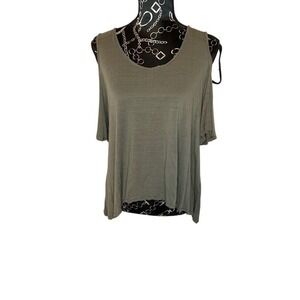 Olive Green‎ Cold Shoulder Top Ruffle Sleeve Casual Everyday Tunic Blouse
